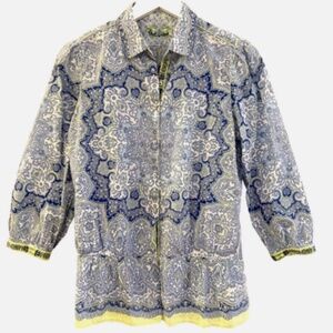 Robert Graham Paisley Artsy Mosaic Print Button-Down Peplum Blouse Women Small